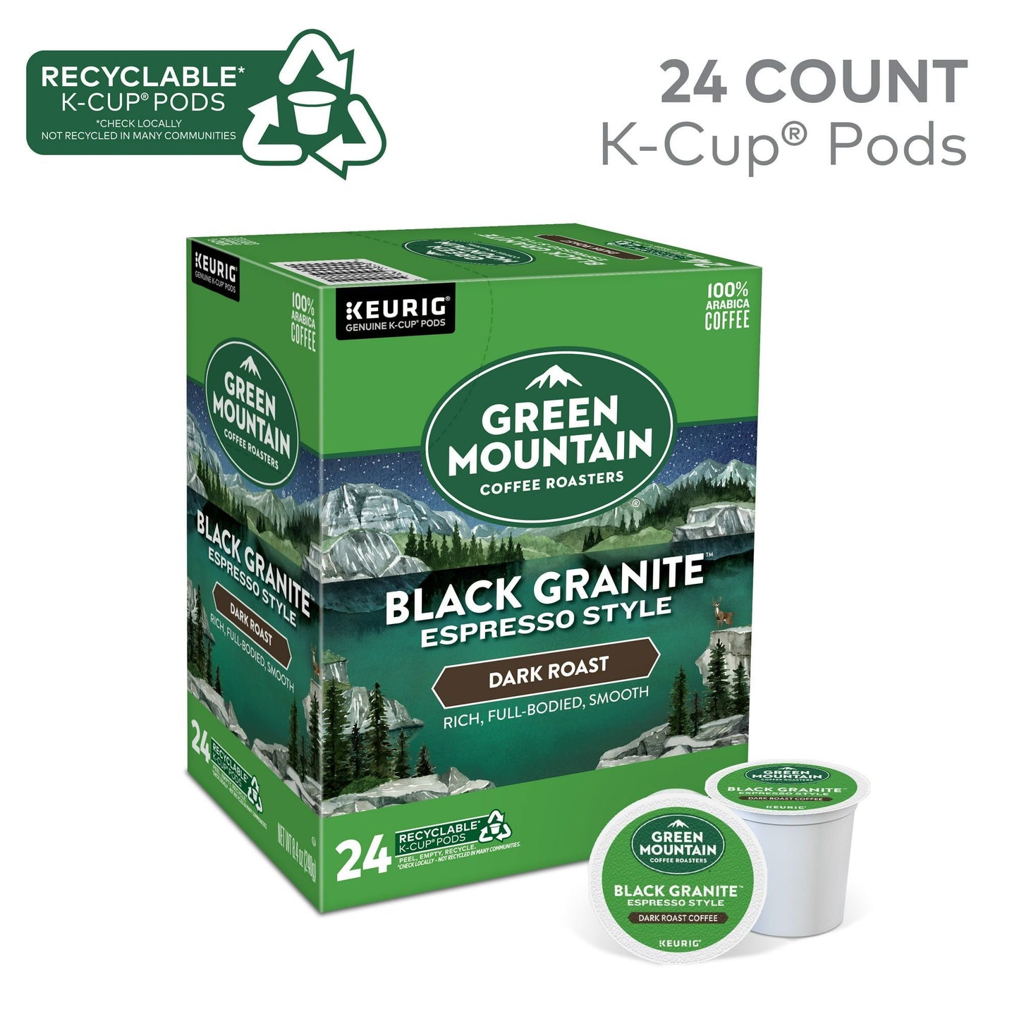 Green Mountain Coffee Roasters, Black Granite Dark Roast K-Cup Coffee Pods, 24 Count - Renee Lane Company