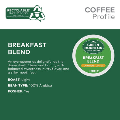 Green Mountain Coffee Roasters, Breakfast Blend Light Roast K-Cup Coffee Pods, 48 Count - Renee Lane Company