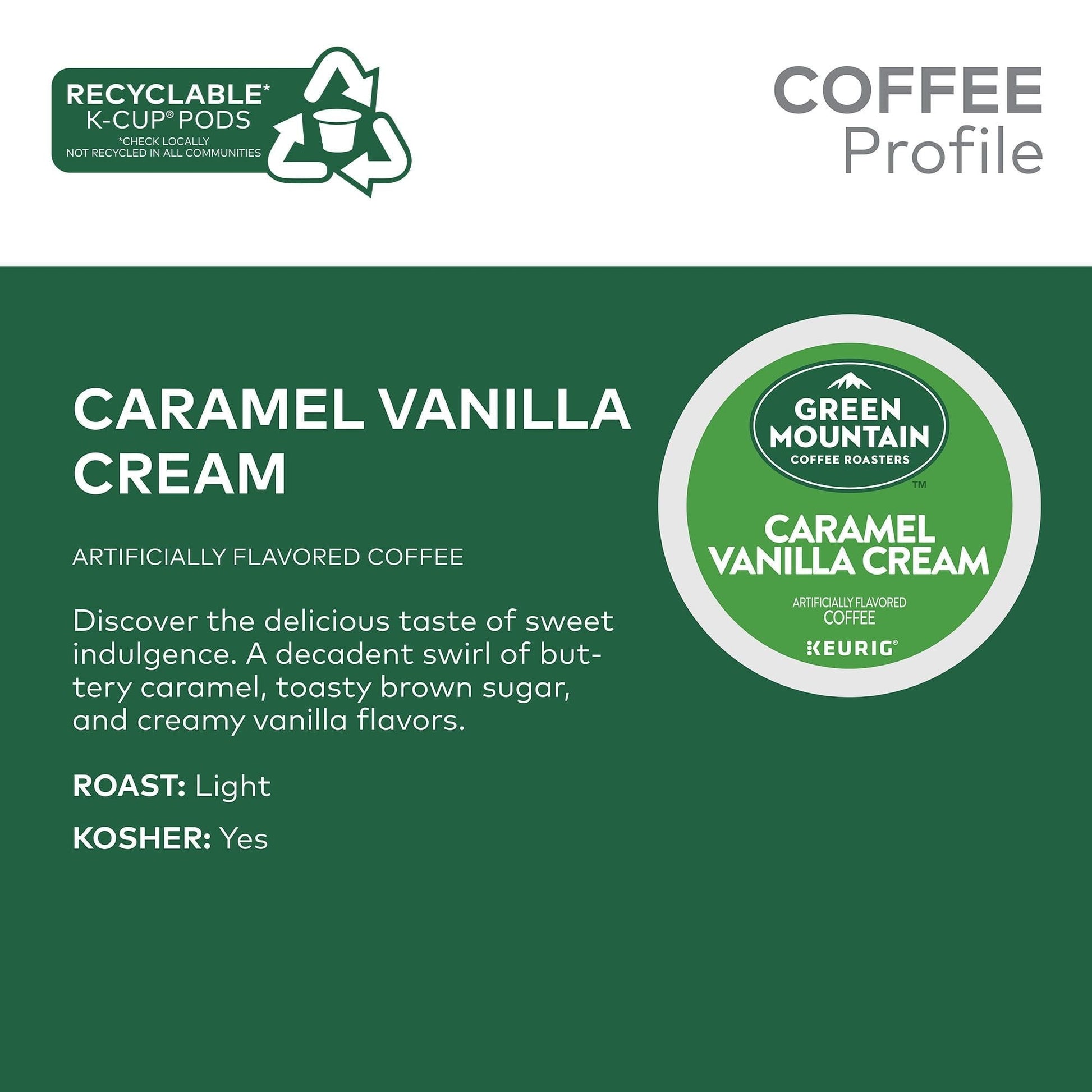 Green Mountain Coffee Roasters Caramel Vanilla Cream, Single Serve Keurig K-Cup Pods, Light Roast, 96 Count - Renee Lane Company