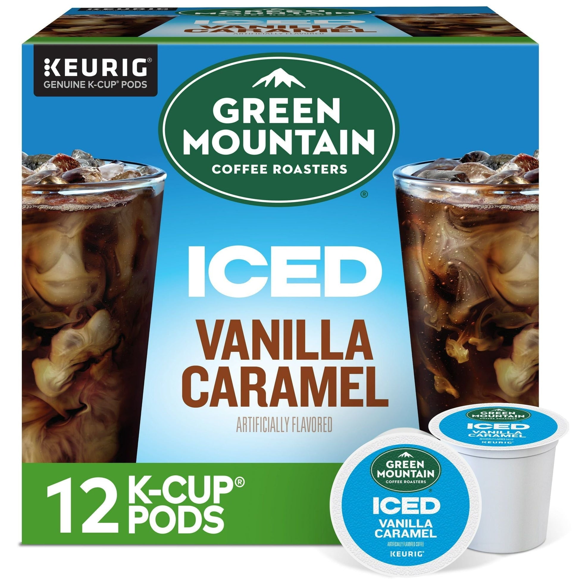 Green Mountain Coffee Roasters, ICED Vanilla Caramel Flavored Iced K-Cup Coffee Pods, 12 Count - Renee Lane Company