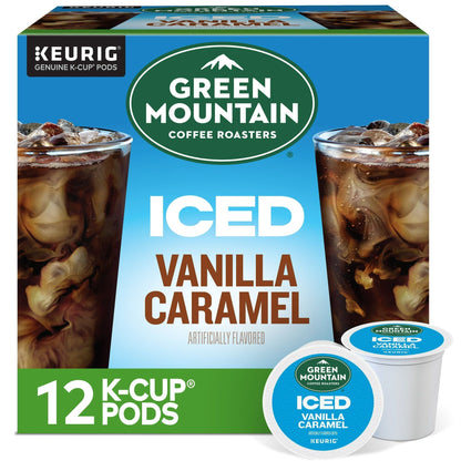 Green Mountain Coffee Roasters, ICED Vanilla Caramel Flavored Iced K-Cup Coffee Pods, 12 Count - Renee Lane Company