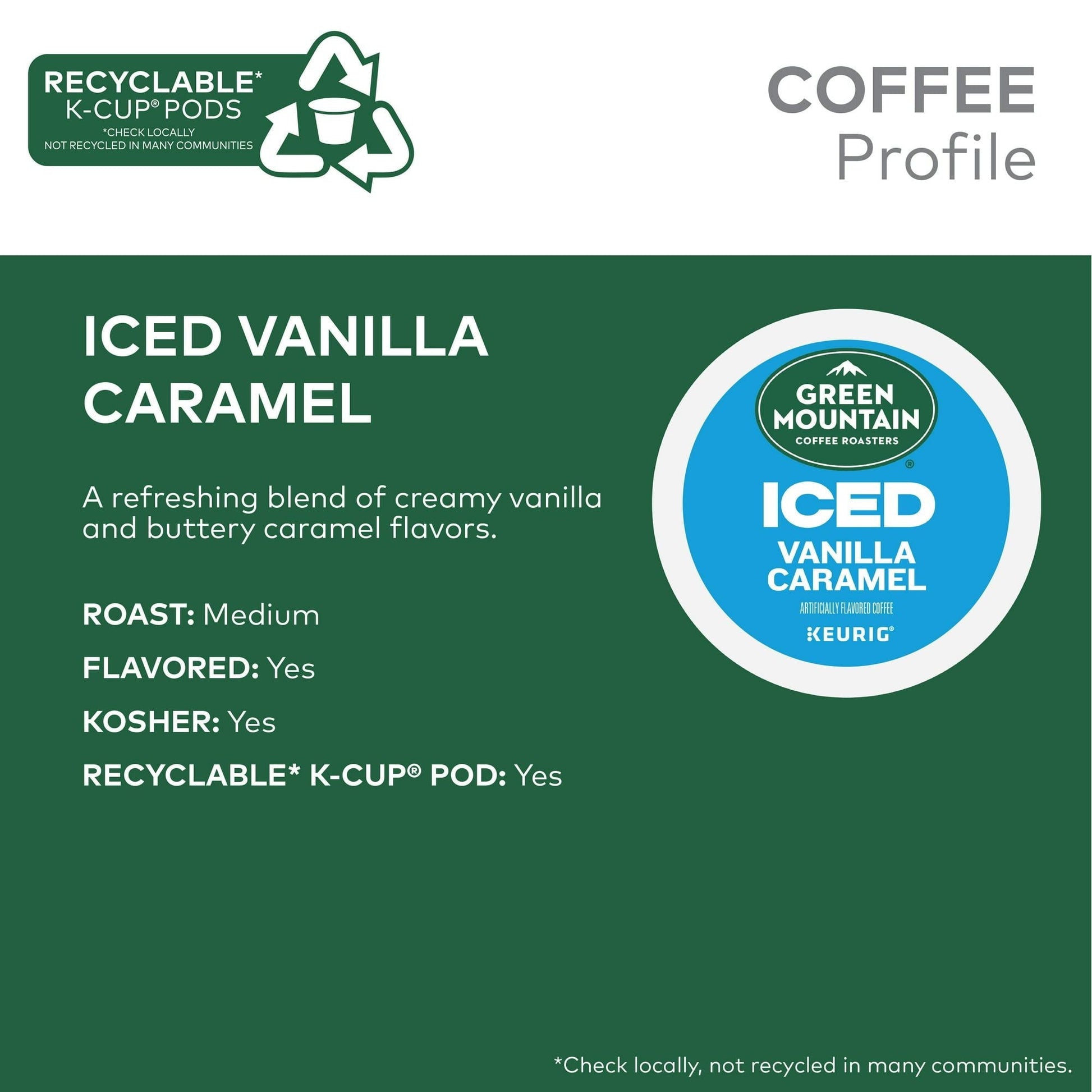 Green Mountain Coffee Roasters, ICED Vanilla Caramel Flavored Iced K-Cup Coffee Pods, 12 Count - Renee Lane Company