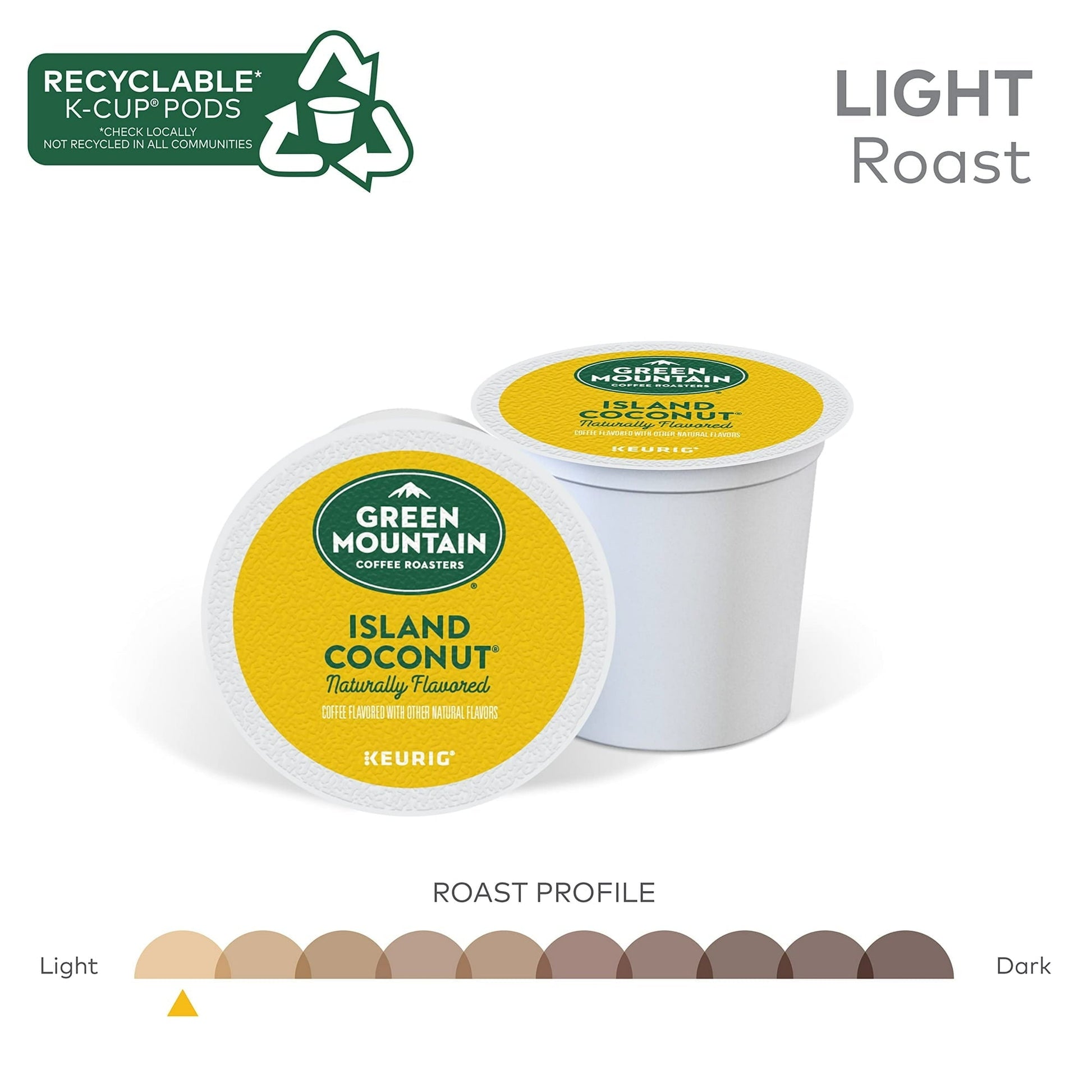 Green Mountain Coffee Roasters Island Coconut, Single-Serve Keurig K-Cup Pod, Flavored Light Roast Coffee, 24 Count (Pack Of 1) - Renee Lane Company