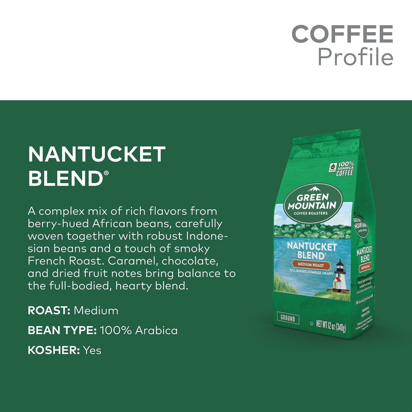 Green Mountain Coffee Roasters Nantucket Blend, Fair Trade, Medium Roast, Ground Coffee, 12 oz - Renee Lane Company