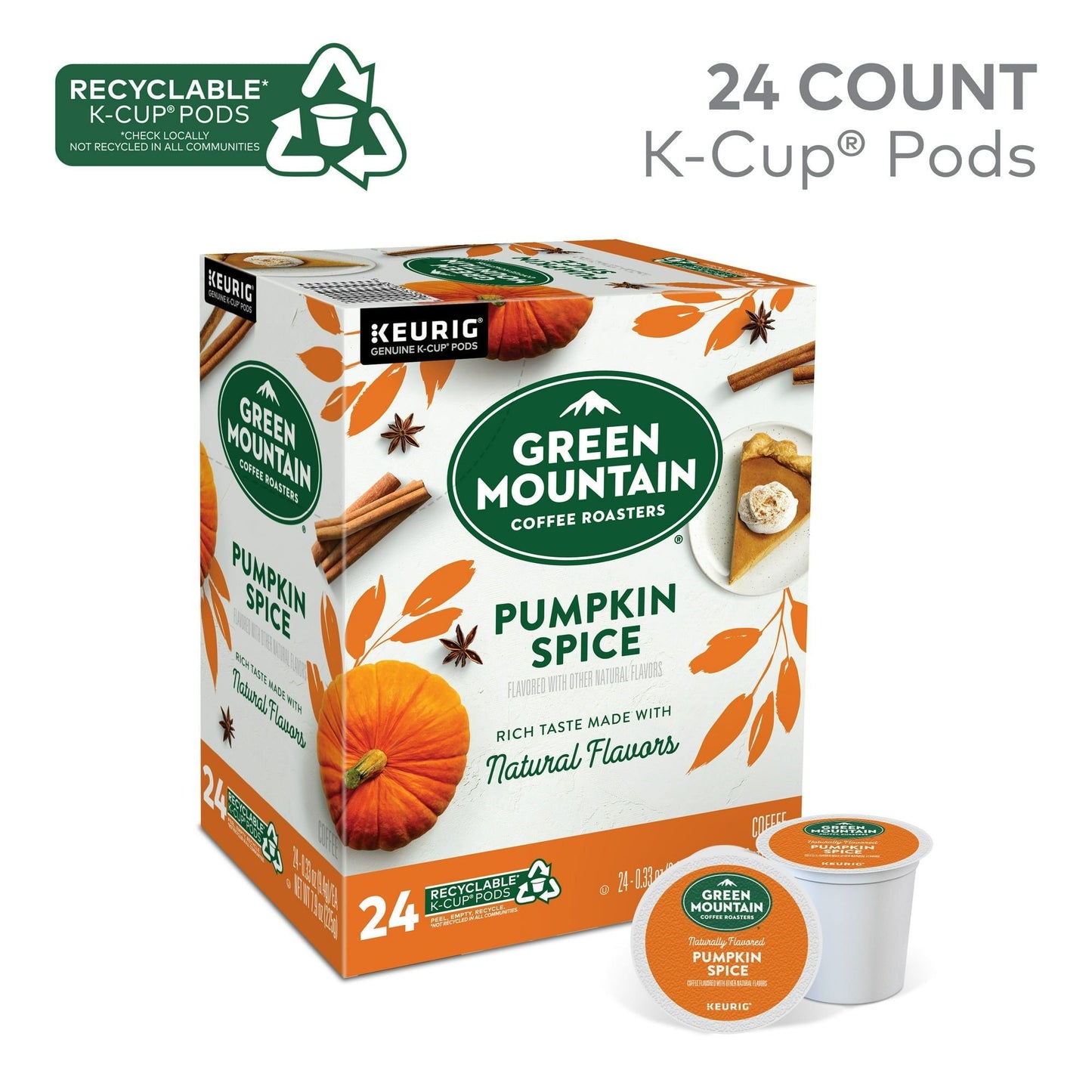 Green Mountain Coffee Roasters Pumpkin Spice Coffee, Keurig Single-Serve K-Cup Pods, Light Roast, 24 Count - Renee Lane Company