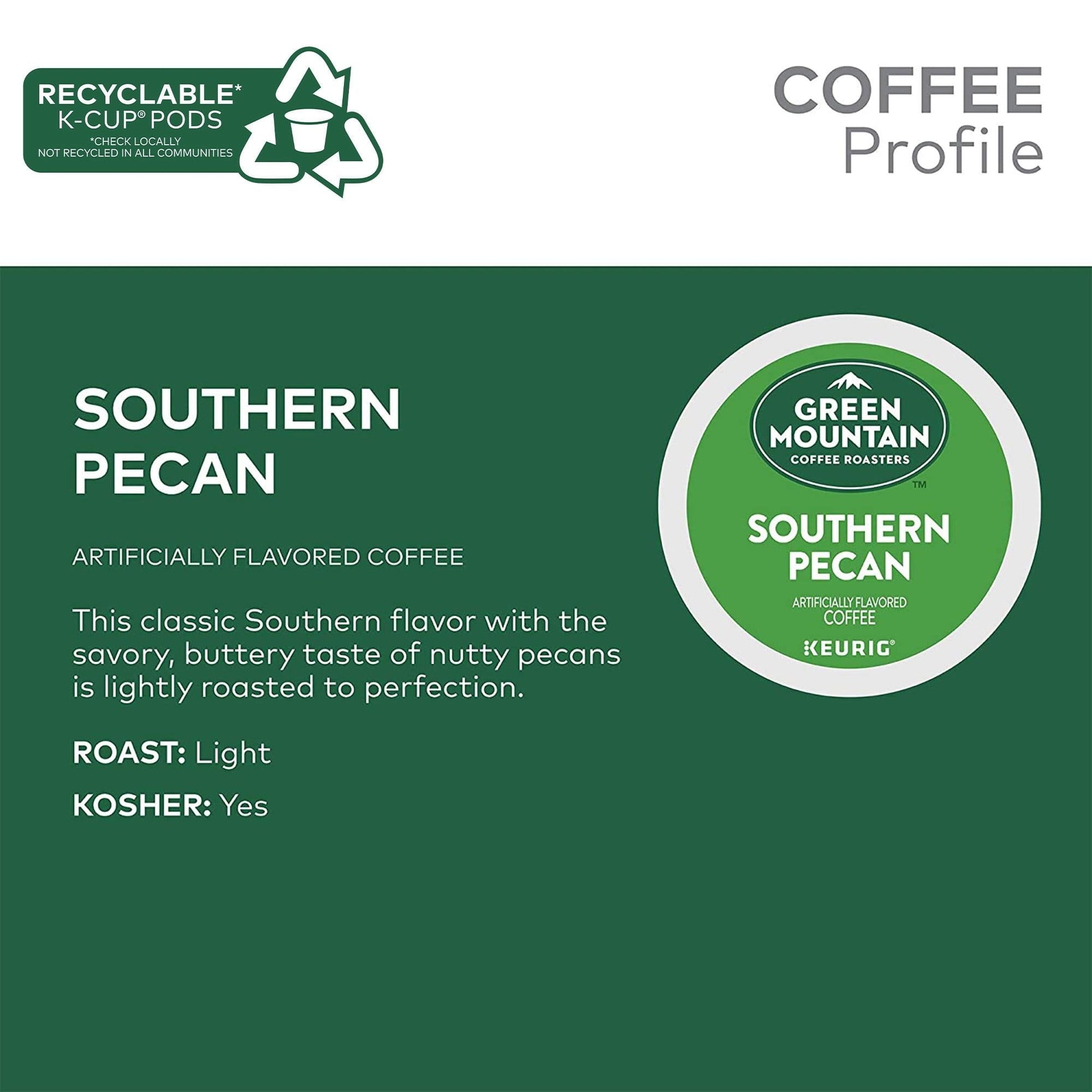 Green Mountain Coffee Southern Pecan Flavored K-Cup Pods, Light Roast, 24 Count for Keurig Brewers - Renee Lane Company