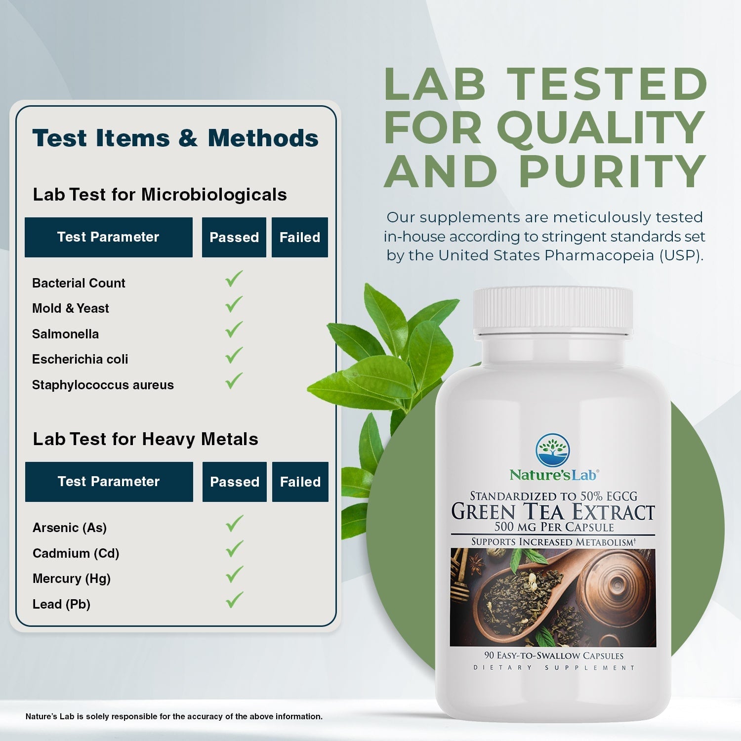 Nature's Lab green tea extract 500 mg capsules bottle with label, 90 count