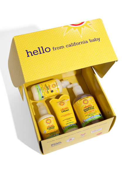 Calendula™ gift set open box with assorted bottles and cream tubes inside