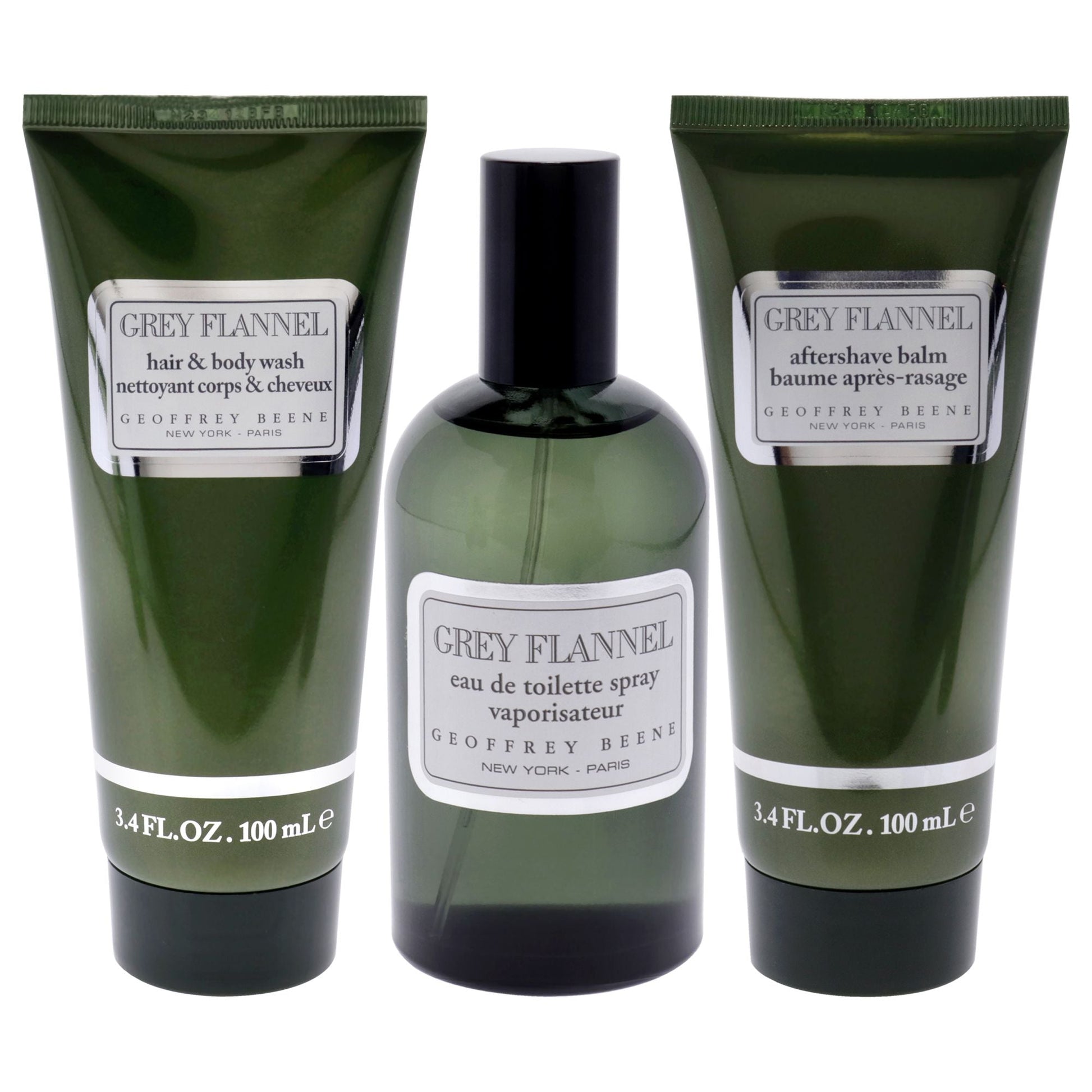 Grey Flannel by Geoffrey Beene for Men - 3 Pc Gift Set 4oz EDT Spray, 3.4oz After Shave Lotion, 3.4oz Hair and Body Wash - Renee Lane Company