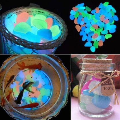Glow-in-the-dark garden pebbles, multicolor glow pebbles in glass containers