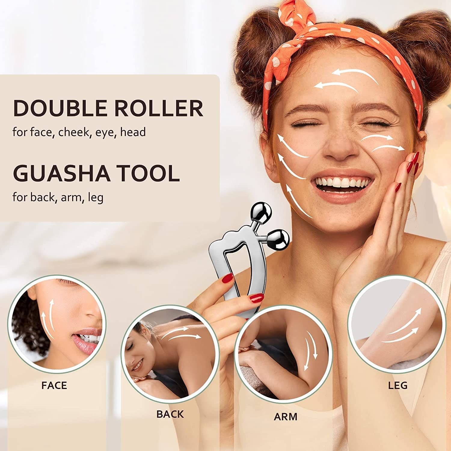 Gua Sha Massage Tool: Reduce the Look of Aging Skin & Puffiness with Stainless Steel Roller Ball Scraper! - Renee Lane Company