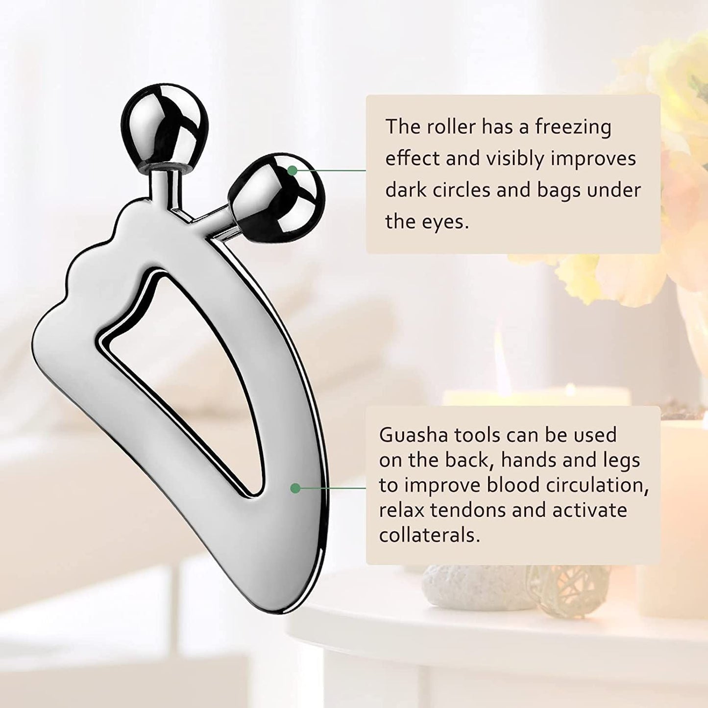 Gua Sha Massage Tool: Reduce the Look of Aging Skin & Puffiness with Stainless Steel Roller Ball Scraper! - Renee Lane Company