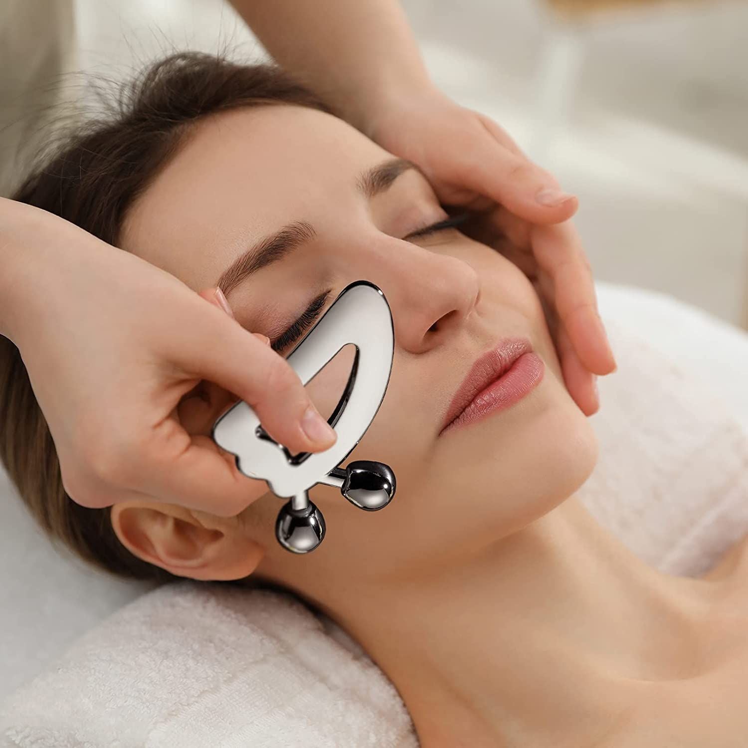 Gua Sha Massage Tool: Reduce the Look of Aging Skin & Puffiness with Stainless Steel Roller Ball Scraper! - Renee Lane Company
