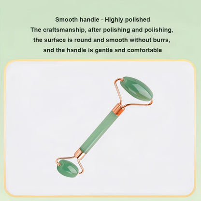 Green jade gua sha roller tool with rose-gold handle and polished surface