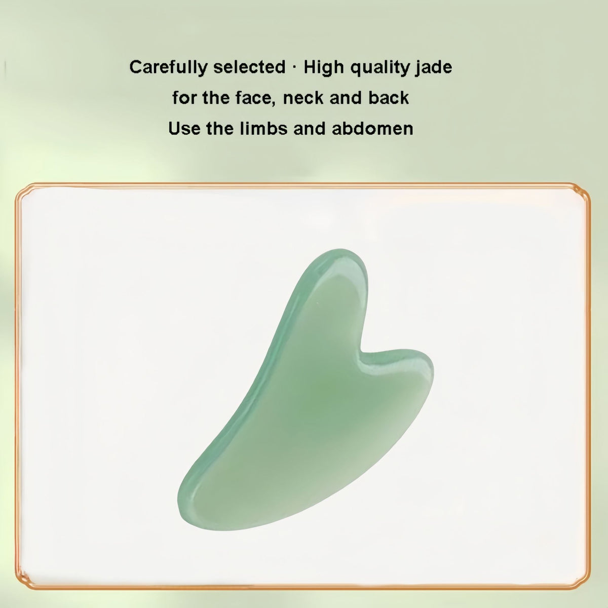 Green jade gua sha face scraper with curved scraping edge and smooth finish