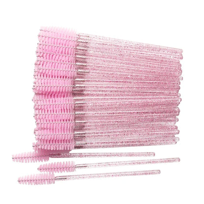 50Pcs Makeup brushes Disposable Crystal Eyebrow brush Diamond Handle Mascara Wand Applicator Eye Lashes Eyelash Extension Tools