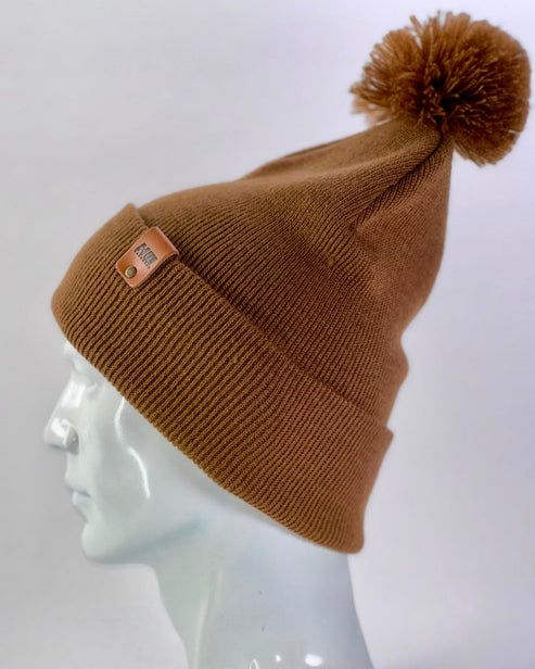 HAAKWEAR Pom Pom Beanie - Made in USA- Camel Brown - Renee Lane Company
