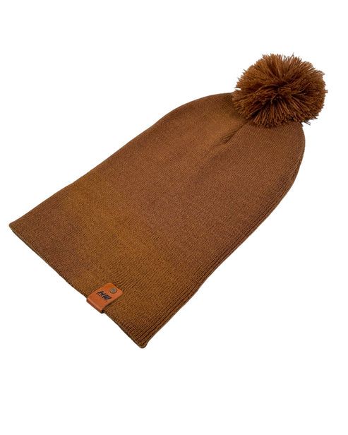 HAAKWEAR Pom Pom Beanie - Made in USA- Camel Brown - Renee Lane Company