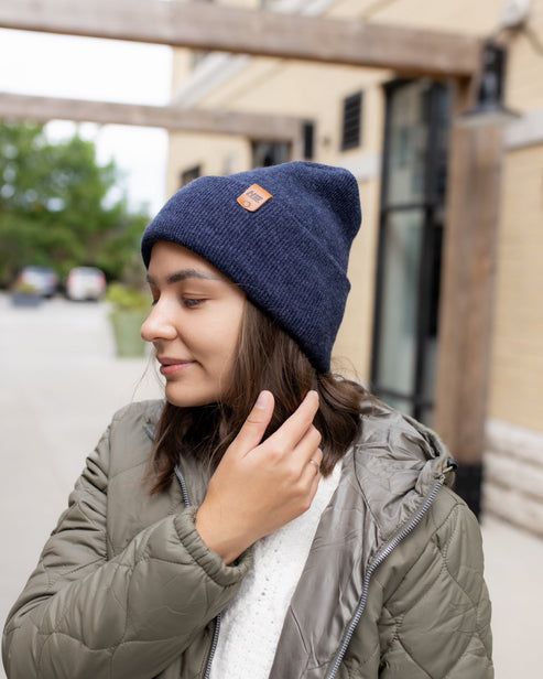 HAAKWEAR Theta-Stitch Cuffed Beanie - Designed and Made in USA (Patent Pending Design) - Denim Blue - Renee Lane Company