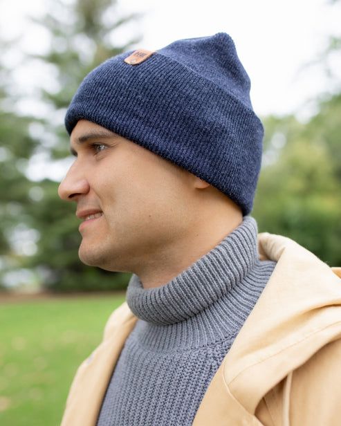 HAAKWEAR Theta-Stitch Cuffed Beanie - Designed and Made in USA (Patent Pending Design) - Denim Blue - Renee Lane Company
