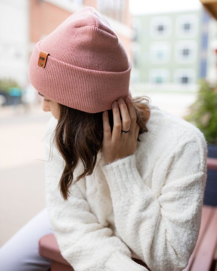 HAAKWEAR Theta-Stitch Cuffed Beanie - Designed and Made in USA (Patent Pending Design) - Pearl Pink - Renee Lane Company