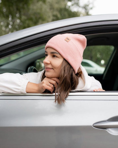 HAAKWEAR Theta-Stitch Cuffed Beanie - Designed and Made in USA (Patent Pending Design) - Pearl Pink - Renee Lane Company