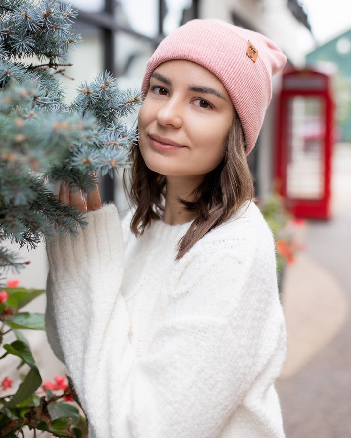 HAAKWEAR Theta-Stitch Cuffed Beanie - Designed and Made in USA (Patent Pending Design) - Pearl Pink - Renee Lane Company