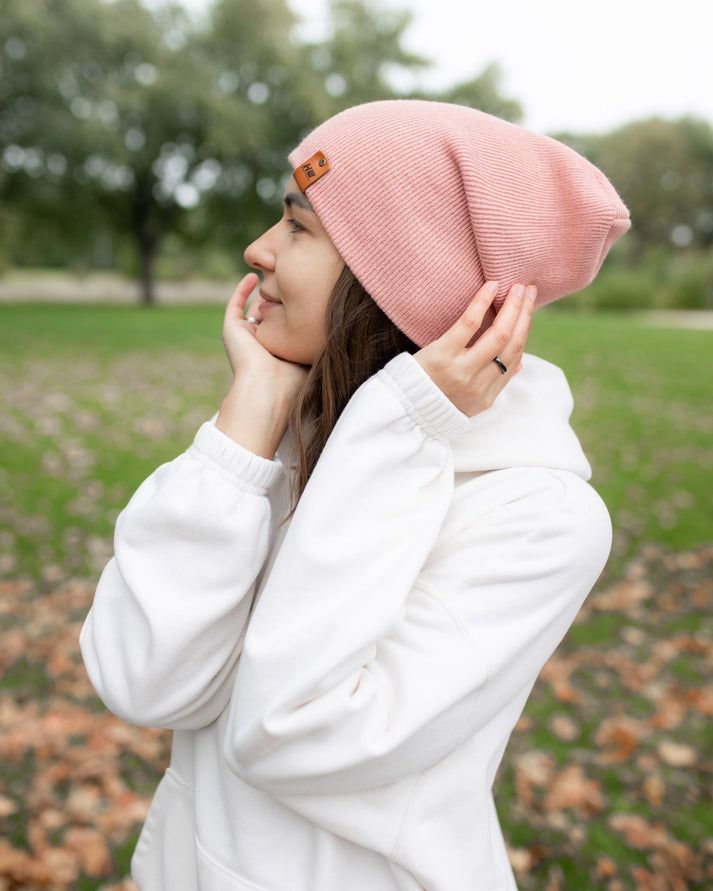 HAAKWEAR Theta-Stitch Cuffed Beanie - Designed and Made in USA (Patent Pending Design) - Pearl Pink - Renee Lane Company
