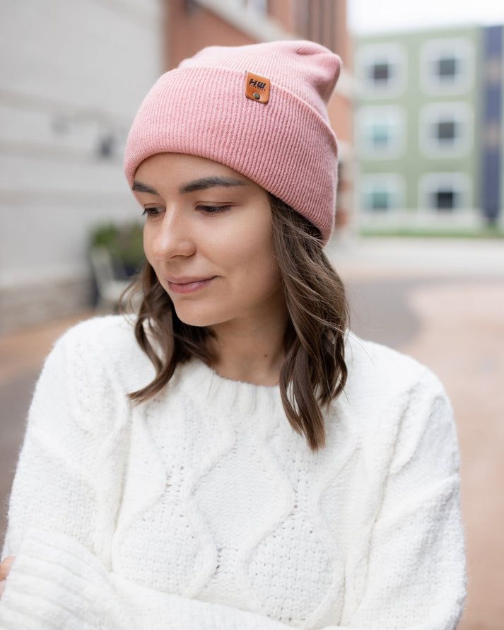 HAAKWEAR Theta-Stitch Cuffed Beanie - Designed and Made in USA (Patent Pending Design) - Pearl Pink - Renee Lane Company