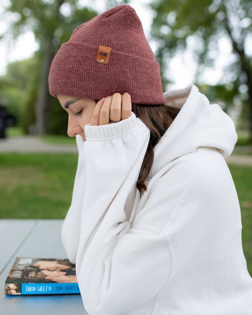 HAAKWEAR Theta-Stitch Cuffed Beanie - Designed and Made in USA (Patent Pending Design) - Rusty Burgundy - Renee Lane Company