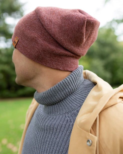 HAAKWEAR Theta-Stitch Cuffed Beanie - Designed and Made in USA (Patent Pending Design) - Rusty Burgundy - Renee Lane Company