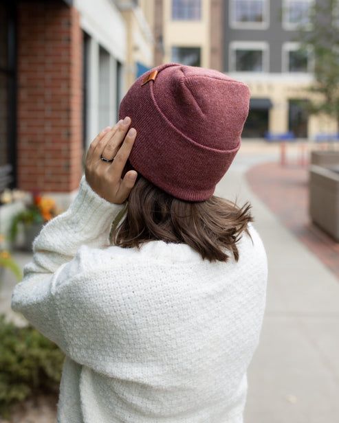 HAAKWEAR Theta-Stitch Cuffed Beanie - Designed and Made in USA (Patent Pending Design) - Rusty Burgundy - Renee Lane Company