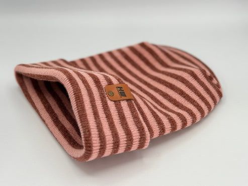 HAAKWEAR Theta Stitch RORO Cuffed Beanie (Patent Pending Design)-Pink/Burgundy, Made in USA - Renee Lane Company