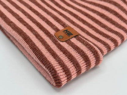 HAAKWEAR Theta Stitch RORO Cuffed Beanie (Patent Pending Design)-Pink/Burgundy, Made in USA - Renee Lane Company