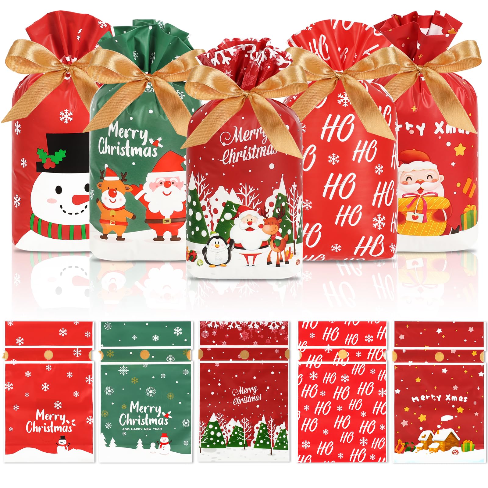 HRX Package 50pcs Christmas Treat Bags Drawstring 5.8x9x2.4inch Holiday Goodie Bags Small Christmas Gift Bags for Candy Cookie gift giving - Renee Lane Company