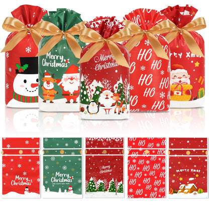 HRX Package 50pcs Christmas Treat Bags Drawstring 5.8x9x2.4inch Holiday Goodie Bags Small Christmas Gift Bags for Candy Cookie gift giving - Renee Lane Company