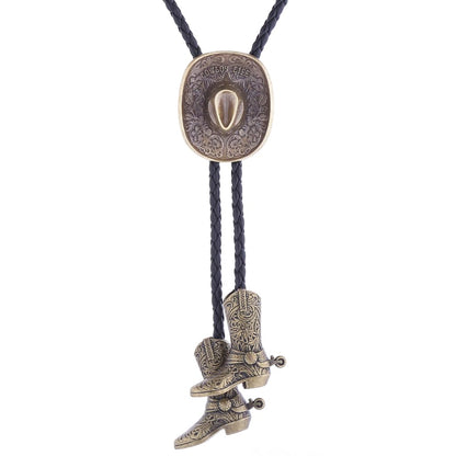 HUABOLA CALYN Western 3D Cowboy Hat Bolo tie Vintage Cowboy Knight Boots Bolo ties for Men (2# Bronze) - Renee Lane Company