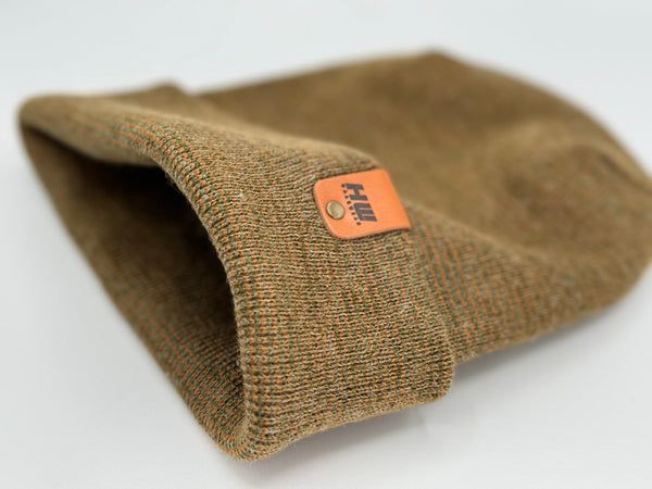 Haakwear Theta Stitch Fusion Cuffed Beanie (Patent Pending Design)-Green/Brown, Made in USA - Renee Lane Company
