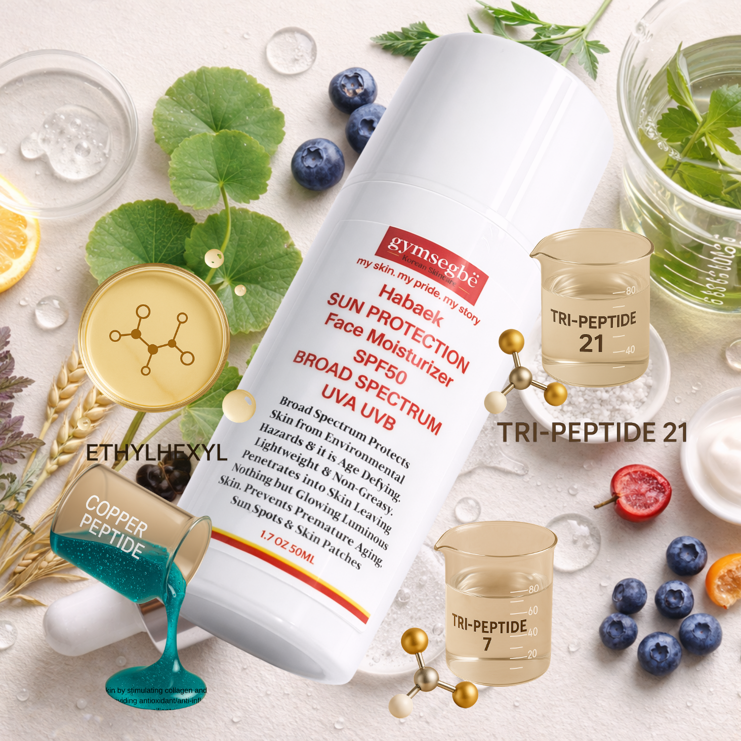 Habaek Sun Protection Face Moisturizer SPF50 | Peptides | Niacinamide - Renee Lane Company
