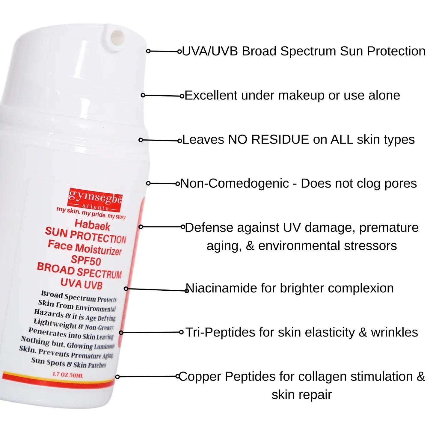 Habaek Sun Protection Face Moisturizer SPF50 | Peptides | Niacinamide - Renee Lane Company