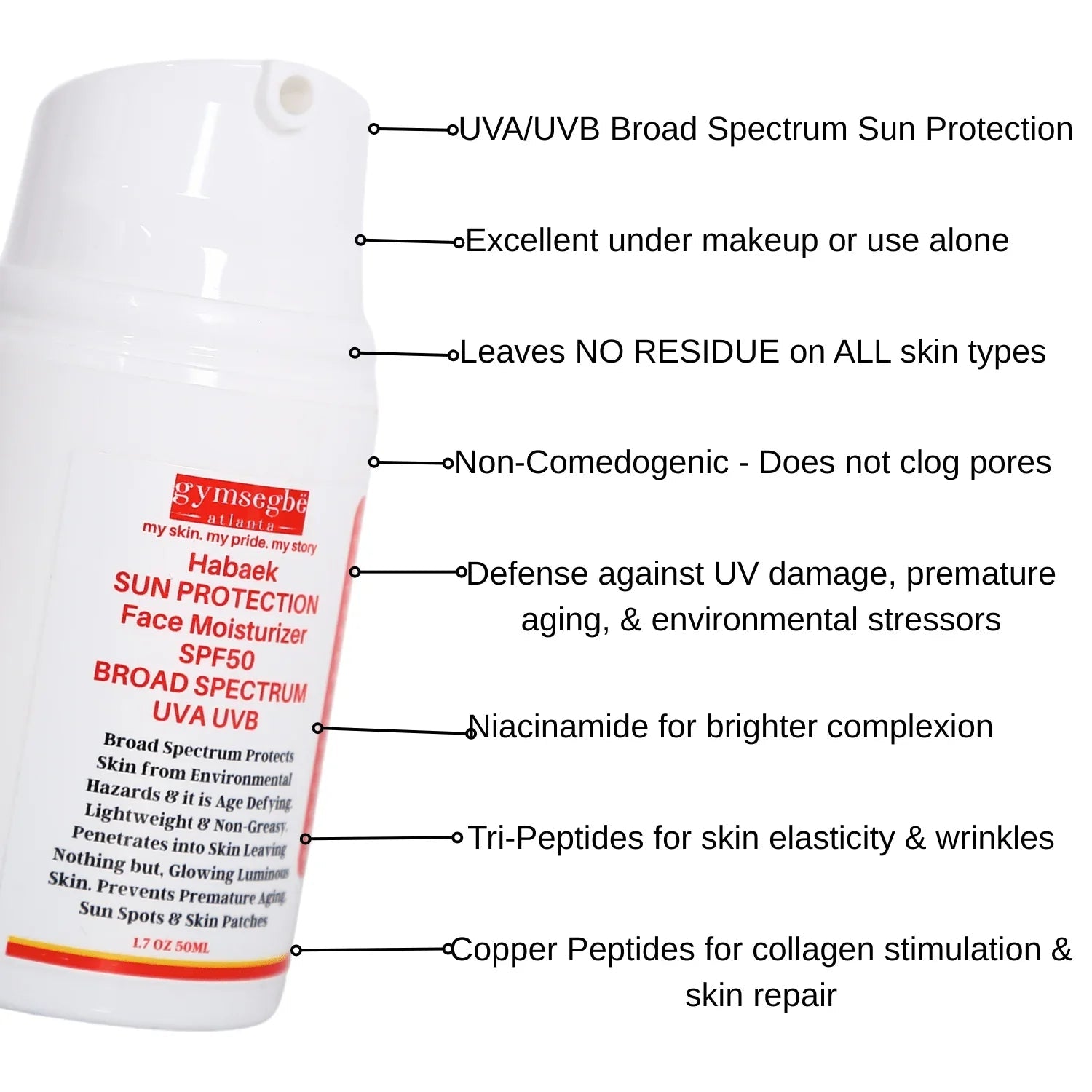 Habaek Sun Protection Face Moisturizer SPF50 | Peptides | Niacinamide - Renee Lane Company