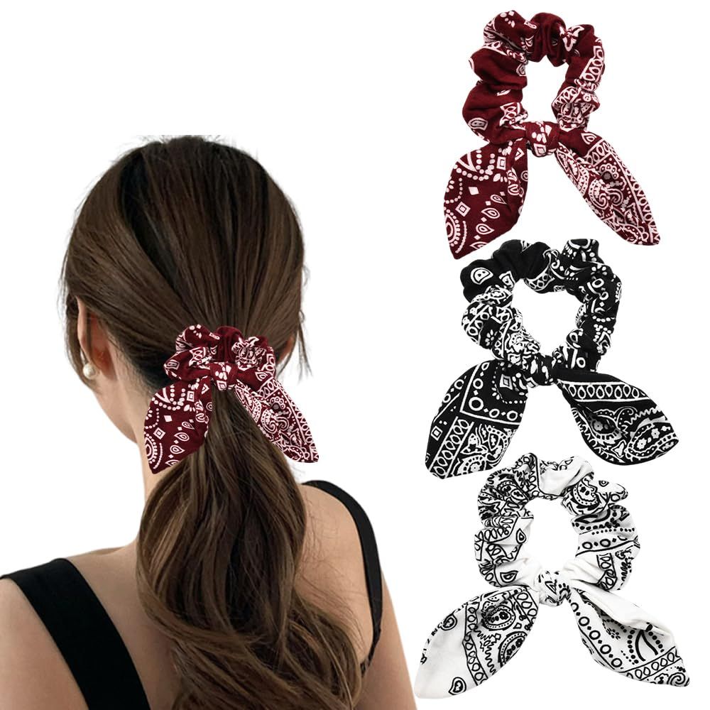 Hair Bow Scrunchy Hair Ties for Girls Ponytail Holders for Women Bunny Ear Scrunchies 3Pcs - Renee Lane Company
