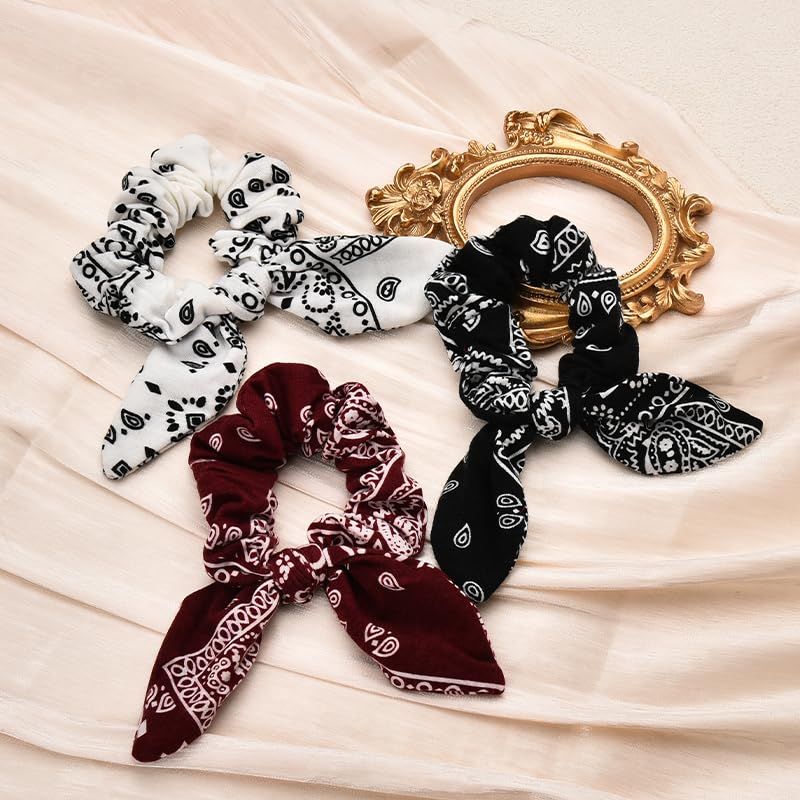 Hair Bow Scrunchy Hair Ties for Girls Ponytail Holders for Women Bunny Ear Scrunchies 3Pcs - Renee Lane Company