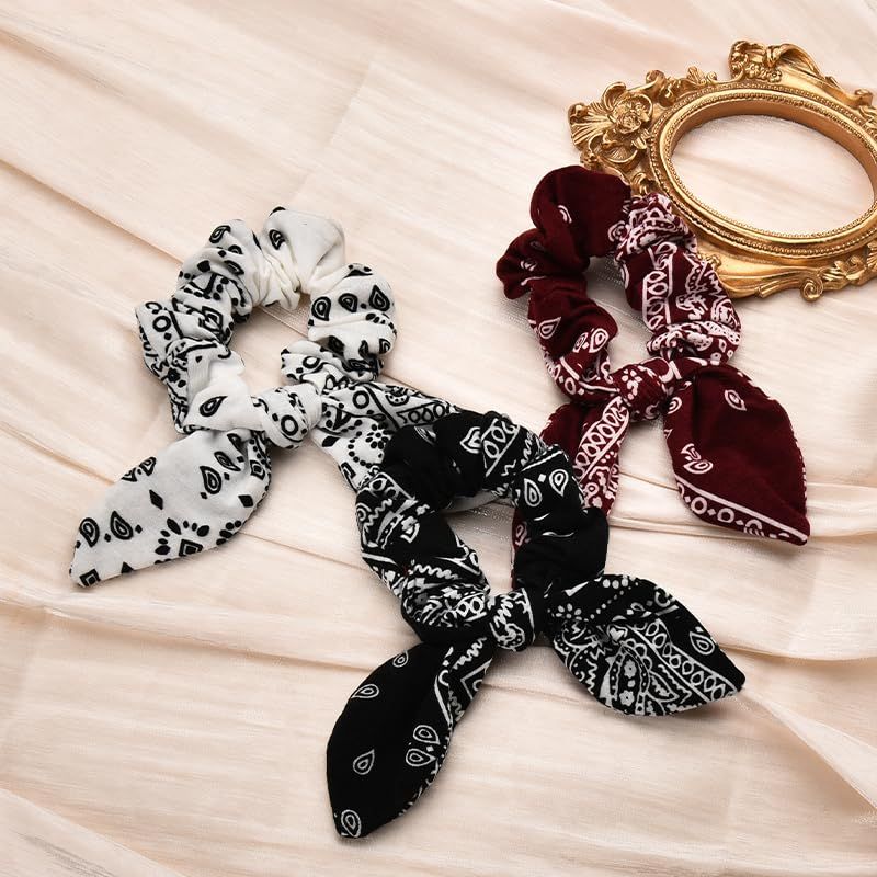 Hair Bow Scrunchy Hair Ties for Girls Ponytail Holders for Women Bunny Ear Scrunchies 3Pcs - Renee Lane Company