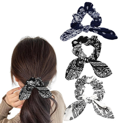 Hair Bow Scrunchy Hair Ties for Girls Ponytail Holders for Women Bunny Ear Scrunchies 3Pcs - Renee Lane Company