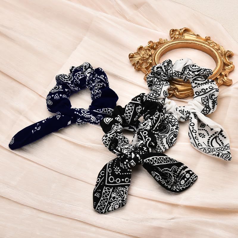 Hair Bow Scrunchy Hair Ties for Girls Ponytail Holders for Women Bunny Ear Scrunchies 3Pcs - Renee Lane Company