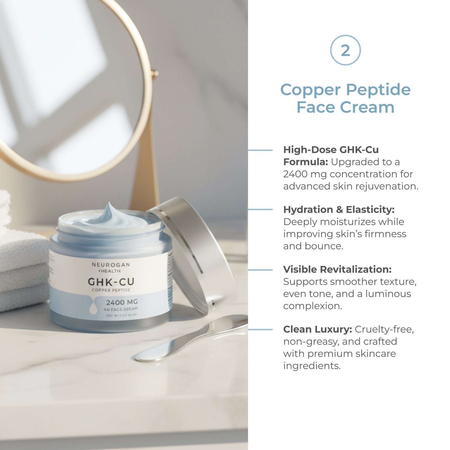GHK-Cu face cream jar with silver lid and cream product