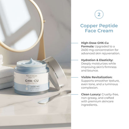 GHK-Cu face cream jar with silver lid and cream product