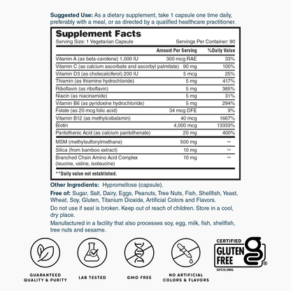 Supplement Facts panel for vegetarian capsules, serving size 1 capsule
