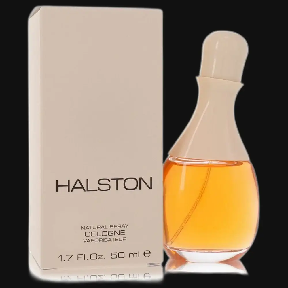 Halston cologne bottle with box, natural spray, 50 ml, amber-orange liquid